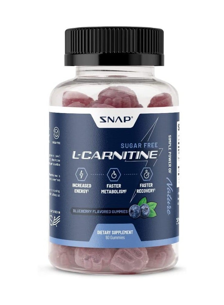 L-Carnitine Sugar-Free Blueberry Gummies Increased Energy¹ Jump Start Metabolism² Exercise Recovery³, Free Of Big 8 Allergens. Dietary Supplement 60 Gummies